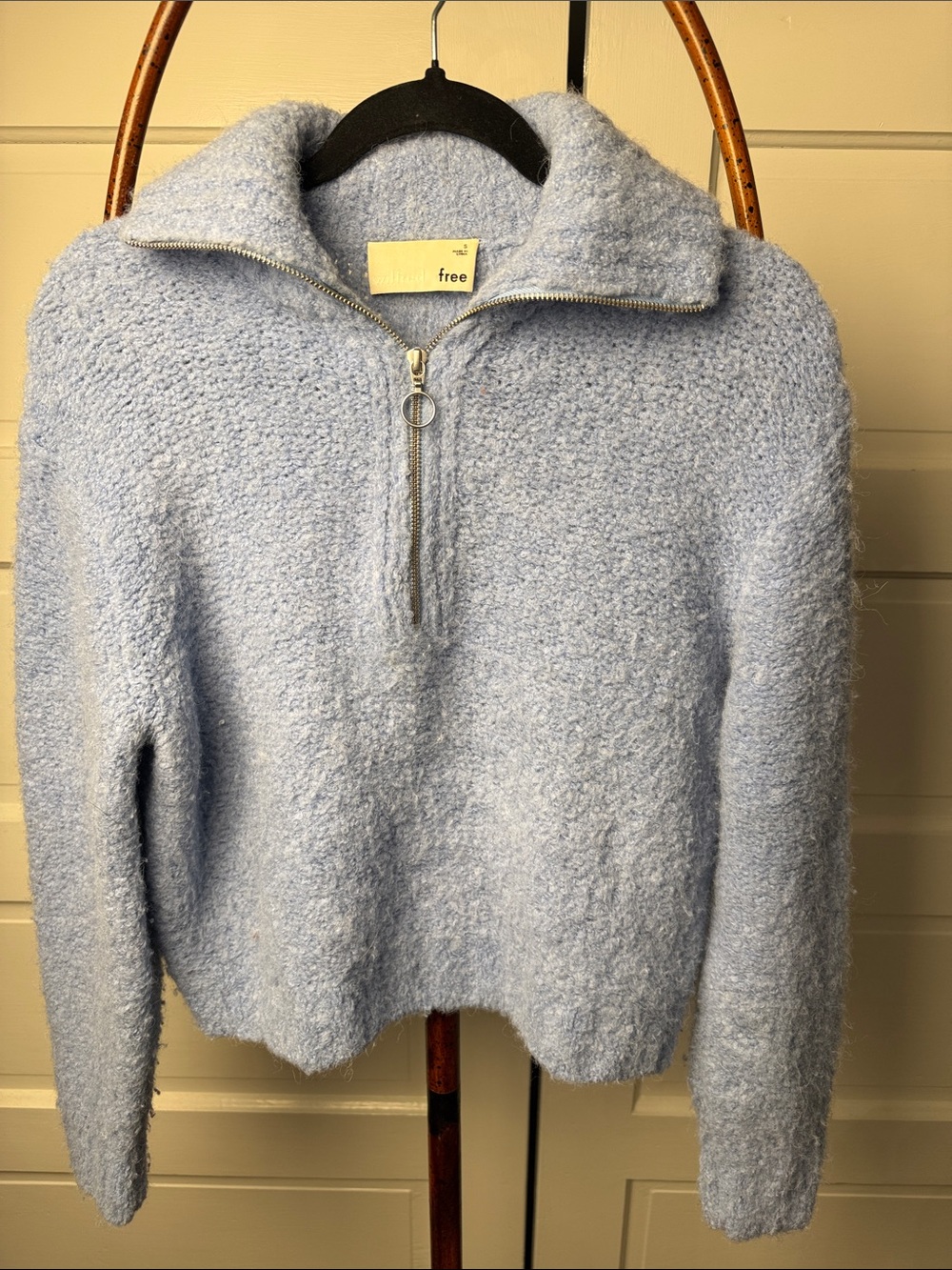 Aritzia Wilfred Free Gwyneth Alpaca Merino Half Zip Cropped Sweater Blue S